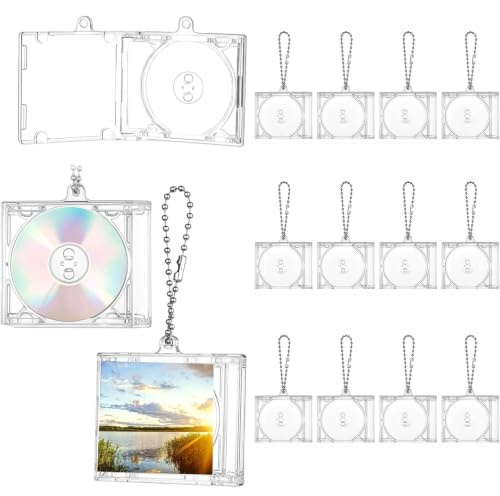 12 Pièces Étuis Porte-Clés Mini CD, Boîtiers CD en Plastique, Pochettes DVD Transparentes, Porte-Clés DVD en Vrac, Porte-CD Vierges, Pendentifs Personnalisables pour Sac à Dos, Décorations à Suspendre