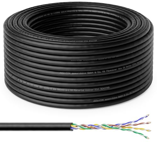 deleyCON 30m CAT6 Outdoor Installationskabel Nätverkskabel 1000 Mbit GIGABIT - Koppar (CU) Solid Installationskabel LAN Ethernet Kabel Datakabel Utomhusbruk Väderbeständig Trädgård Terrass Verkstad