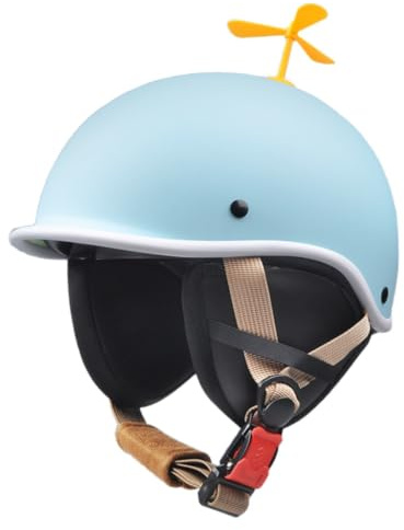 MC Hjälm Barn ECE 22.06 Godkänd, Roterande Gul Propeller, Matt Svart Silverkant, ABS Konstruktion, Skoter Cykel Säkerhetsutrustning Pojkar Flickor Svart MC A3,58~53cm