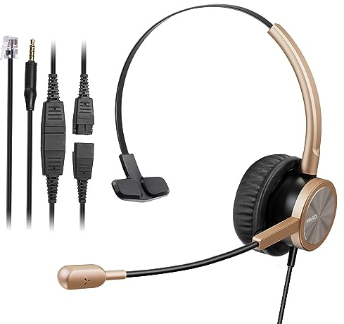 MAIRDI Phone Headset with RJ9 & 3.5mm Jacks for Call Center Office Deskphone Cell Phone PC Laptop, Landline Telephone Headset with Microphone Noise Canceling for Polycom Avaya Nortel