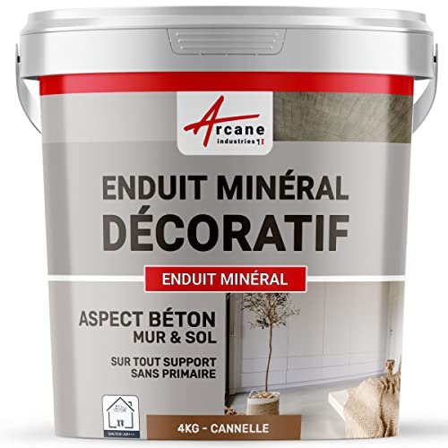 Enduit minréral decoratif interieur | Aspect/Effet beton pour sol et mur toute pièce intérieure - 4 kg Cannelle - ARCANE INDUSTRIES
