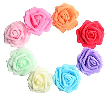 Oshhni 100 PCS Bunte Schaumrosen Kopfmasse für Hochzeitsstraußdekoration 8 cm