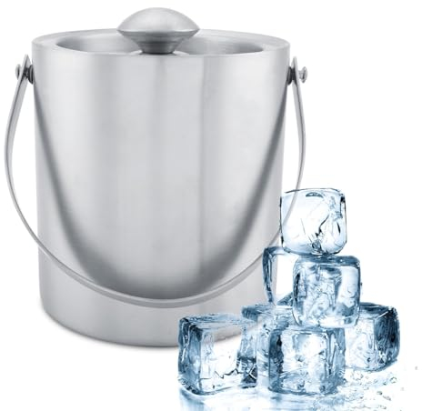2L / 3L Eiskübel Doppelschicht Edelstahl Silber Doppelwandig Eiskübel mit Tragegriff und Deckel Hohe Kapazität für Party Restaurant Picknick(3L)