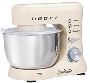 BEPER BP.200 Planetary Kneader,Stand mixer,Power 1000W, 4.5L Stainless Steel Container for Kneading, Mixing and Whipping in Snow,Cream