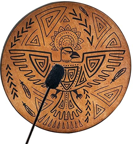 BestAlice Tambor chamán, 10 pulgadas, patrón de pájaro chamán hecho a mano, tambor chamán con bastón, instrumento espiritual, aspecto exquisito, símbolo musical siberiano