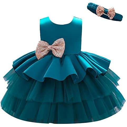 Lito Angels flickklänning med nivåer, för flickor, med pannband, grön (Teal green), 12-24 månader