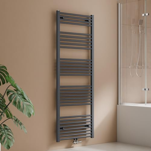 S'AFIELINA Radiateur de Salle de Bain 1600 x 600 mm, 761W, sèche serviette eau chaude, Sèche-Serviettes à Raccordement Central pour Eau Chaude, Anthracite (Sans valve thermostatique)