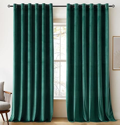 Woaboy Velvet Curtains 90 Drop Dark Green Curtain for Living Room Thermal Blackout for Bedroom Luxury Eyelet Drapes Soft Window Treatment Insulated Soundproof & Room Darkening W 90 x L 90 2 Panels