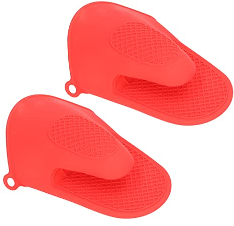 2 Stück Silikon Ofenhandschuhe, Hitzebeständige Kochhandschuhe, Verdickte Mini Ofenhandschuhe, Anti-Verbrühungs-Kochhandschuhe, Topflappen für Küche, Kochen, Backen (Rot)