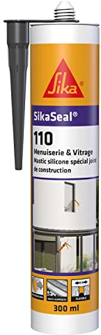 SIKA - Mastic silicone de construction - SikaSeal-110 Menuiserie & Vitrage anthracite - Joints de menuiserie et vitrage - Extérieur/intérieur - 300 ml