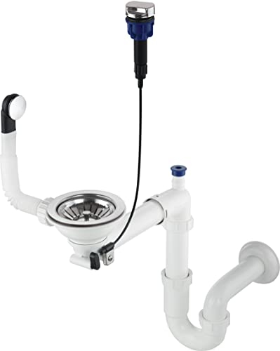 GRANMASTER Siphon Küchenspüle Automatischer 1-Kammer Raumsparsiphon mit überlauf - Ablaufgarnitur für Spüle Made in Italy Anschluss an der Unterseite: 1 1/2 Siebkorb Excenterventil 3 1/2- 30x25x35cm