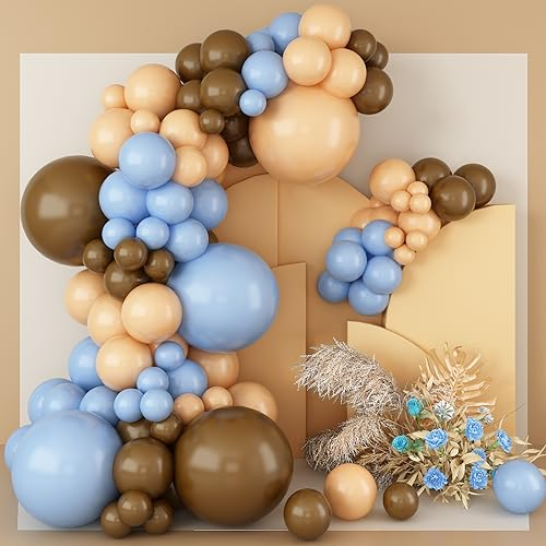 147 Stück Ballon Girlande Blau Braun, Luftballon Girlande Blau Beige Kaffeebraun Ballongirlanden, Pastell Blaue Aprikose Beige Neutral Latex Helium Party Ballons Set für Geburtstag Party Dekoration