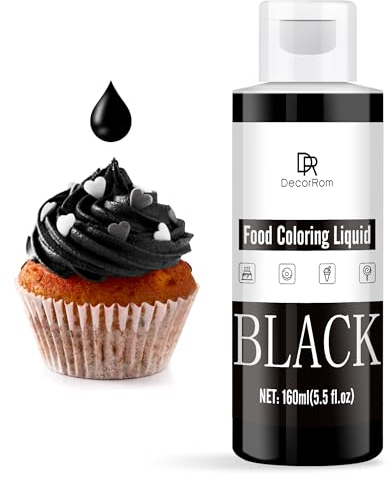 Lebensmittelfarbe - 160ml Flüssige Konzentrierte Lebensmittel Farben für Kuchen Dekoration, Backen, Kekse, Macaron - Zuckerfrei Food Coloring für Getränken, Tortendeko, DIY Slime, Osterei (Schwarz)