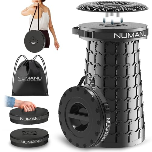NUMANU 2026 Upgraded XXL Collapsible Stool with Cushion & Bag, 1000lbs Max Weight, 19.7 Heavy Duty Portable Retractable Telescoping Folding Seat Chair or Travel Footrest