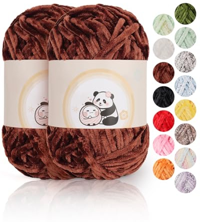 Aeelike Chenille Wolle, 2 x 100 g, filato super morbido per lavori a uncinetto, Caffè