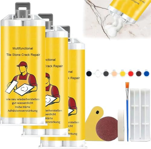 Yanobia Kit de réparation multifonctionnel de fissures pour carrelage, granit et marbre, pâte de réparation de vernis pour carrelage et céramique, pour réparer les copeaux de baignoire fissurés en