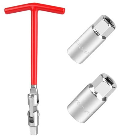 Korsaot Zündkerzenschlüssel, Zündkerzenschlüssel 16 mm / 21 mm, 2 Größen Universal Zündkerzenschlüssel Set für Auto, Universalwerkzeug für Kfz-Zündkerzen (Rot)