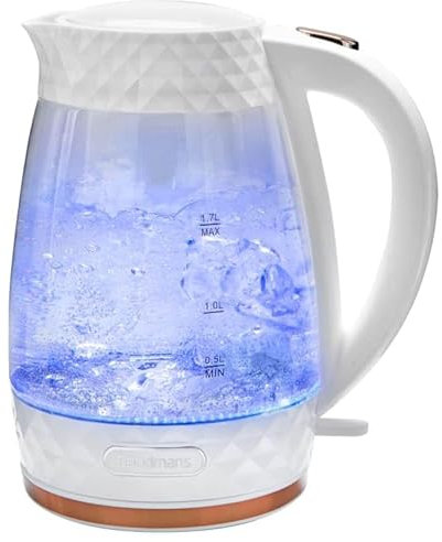 New Gorgeous Diamond Kettle - White & Rose Gold, Featuring An Illuminated LED, Overheat Protection And A Rotational Base.