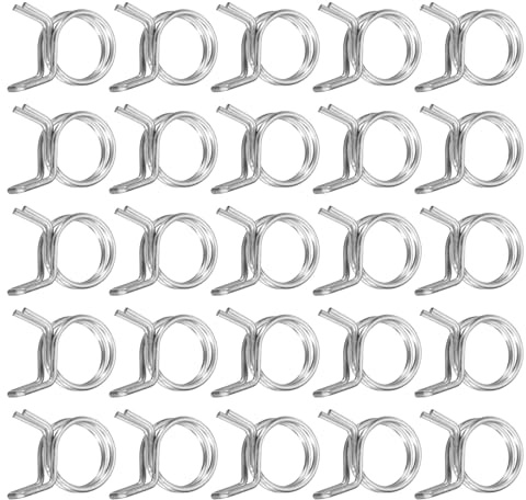 Kvartsman 25 stycken 11 mm/0,43 tum innerdiameter dubbeltrådsfjäderbandsklämma i rostfritt stål, justerbara fjäderklämmor för slang, bränsleledning, silikonrör, luftrör
