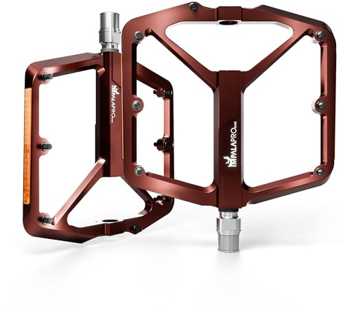 IMPALAPRO Pedali Bici Flat con Riflettori in Alluminio CNC 9/16” – Pedali MTB Flat con Ampia Piattaforma e Pin Antiscivolo Rimovibili – Pedali Bici Corsa Leggeri 355 g (marrone)
