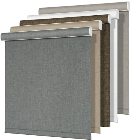 HOTSOON Blackout Roller Shades for Windows,Cordless,Pull Down Roller Blinds,Thermal Insulated Linen Fabric UV Protection,Window Shades Blinds for Home,Door,Easy to Install,Blackout-Grey,38 W x 60 H