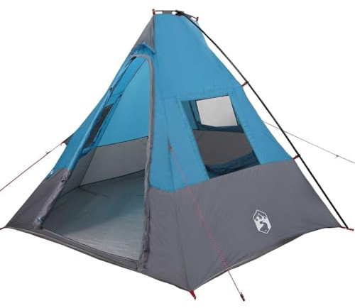 vidaXL Tipi Zelt mit Dach mit Speicher Blau 383 x 338 x 217 cm TAFT, Camping-Zelt, modernes Design, wasserdichtes Material, Robustes Outdoor-Domizil, kinderleichte Montage