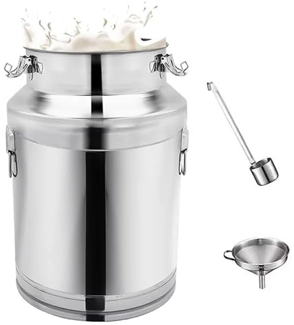 TGBHM Milk Wine Bucket Large Capacity Portable Milk Bucket, 201 Stainless Steel Milk Can with Sealed Lid Wine Pail Can Canister for Milk Churn Bucket, Silver (5L)