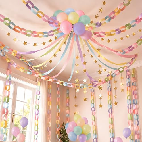 Gleebixi Pastel Birthday Decorations Kit with Paper Chain Garland
