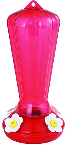 More Birds Hummingbird Feeder, Plastic Hummingbird Feeders, Red, 4 Feeding Stations, 25-Ounce Nectar Capacity, Hollyhock