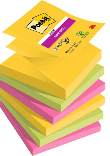 Post-it Z-Notes Super Sticky, 6 Blocs (540 Feuilles), 76 mm x 76 mm