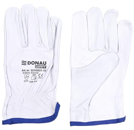 DONAU SAFETY Guanti da lavoro premium Driver in pelle di capra/1 paio/taglia 7/S/bianco/guanti in pelle con polsino elastico/guanti di montaggio/guanti/guanti protettivi