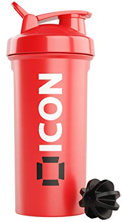 ICON Nutrition Classic Protein Shaker Bottle - 700ml, Made with BPA-Free Plastic, Leak-Proof Protein Shaker, Secure Lid and Mixing Ball, Ideal for Gym, Fitness, and Sports Protein Drink (Red)