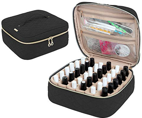Yarwo Nail Polish Organiser Case for 36 Bottles (15ml/0.5 fl.oz), Varnish Storage Bag, Carrying Case for Art Accessories, Black