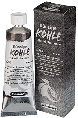 Schmincke - Flüssige Kohle, Liquid Charcoal, Pfirsichkernschwarz, 35 ml, 18 757 009, für Kohlemalerei, Kohlezeichnung und Untermalung, vegan