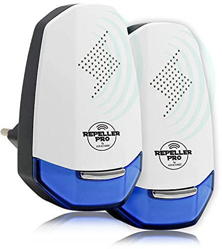 Repeller Pro - Ultraschall-Mausabwehrmittel, Version 2024, professionelles Abwehrmittel gegen Ratten, Mäuse, Schaben, Insekten, Ameisen, Spinnen, mit Nachtlicht (2 Stück, Weiß)