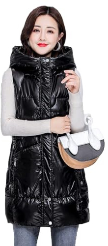 Chaleco Mujer,Chaleco Largo Acolchado Mujer Chaleco Largo con Capucha, Chaleco Largo Brillante Moda Sin Mangas Chaleco Elegante Chaleco Casual Abrigo De Invierno Acolchado para Mujer Niña Oficina A