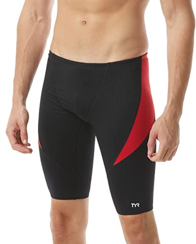 TYR Men's Hexa Curve Splice Jammer Swimsuit, Black/Red, 30