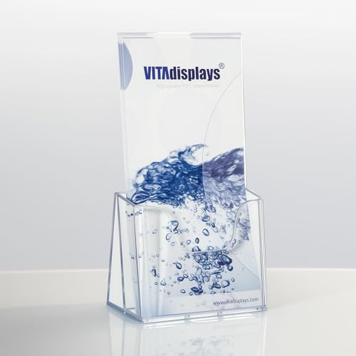 2 stycken broschyrstativ för bord som DIN långa flygstativ, trifold DL-broschyrhållare från VITAdisplays®, stabilt bordsbroschyrstativ