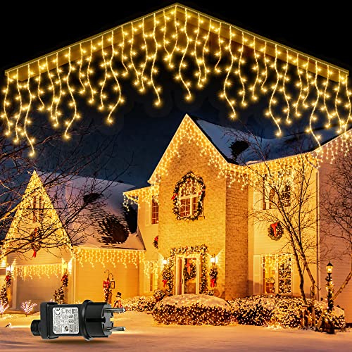 GYLEFY Luci Natale Esterno 10M Luci di Natale da Esterno Cascata 400 LED Tenda Luminosa Natale Esterno Impermeabili Collegabile Luci Natalizi Decorazioni Natalizie per Casa Giardino - Bianco Caldo