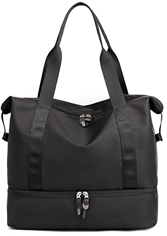 CORIOS Resa duffelväska för kvinnor och män nylon weekendväska övernattningsväska sport gymväska med skofack handbagage, Svart