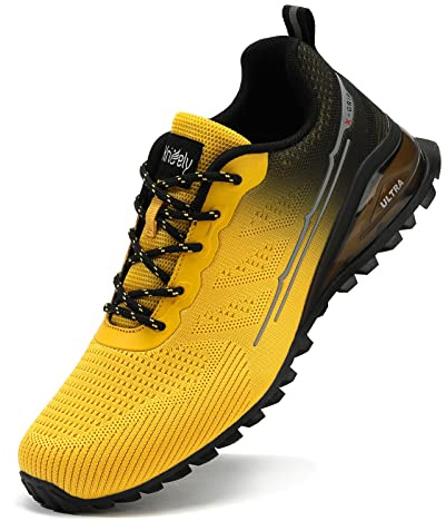 Kricely Traillaufschuhe Herren Leicht Atmungsaktiv Wanderstiefel rutschfest Laufschuhe Outdoor Fitness Straßenlaufschuhe（Gelb 43）