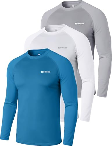 ZENGVEE 3-pack Rashguard herr, UPF 50 UV-skydd, skjorta, herr, snabbtorkande, lätt, ventilerande, solskydd för utomhus, surfing, simning, löpning, 40618marinblå vit grå, S