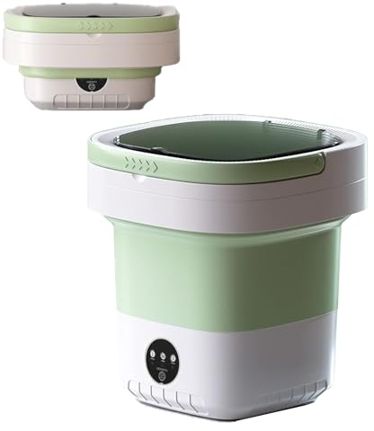 YUYTE Tragbare Waschmaschine, 7,5 L, Faltbare Mini-Waschmaschine und Wäscheschleuder, Kleine Faltbare Eimerwaschmaschine für Camping, Wohnmobil, Wohnheim, Reisen, Reisewäsche (Grün)