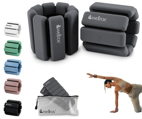 Wellrox Weighted Bangles – Adjustable Ankle and Wrist Weights for Women & Men – Set of Ankle Weights 2 lbs (1 lb Each Wrist Weight) | Weighted Arm Bands for Pilates, Yoga, Running & Walking (Grey)
