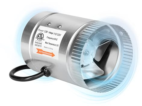 iPower 4 Inch Inline Booster Duct Fan 100 CFM HVAC Exhaust Ventilation Blower with Low Noise for Grow Tent, Basements, Bathrooms, Kitchens and Attics