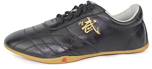 VIBLiSS Chaussures en Cuir d'arts Martiaux, Chaussures De Tai Chi Unisexes Non Glissantes Chinoises Traditionnelles Wushu Shaolin Qi Gong Beijing Wing Chun Trainer,Noir,43 EU