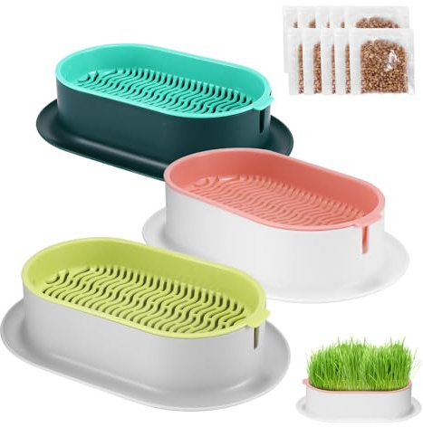 PCXWTLN Cat Grass Planter Tray, 3Pack Catnip Cat Grass Box Grass Planter Plastic Soil Free Cat Plant Planting Box Plant Bowls for Cat Grass and Other Pets