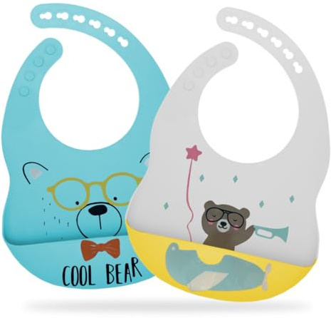 kina - Baberos de Silicona para Bebé con Bolsillo | Impermeable, Suave, Ajustable | Ideal para el Destete | Sin BPA