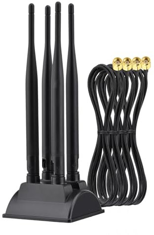 Eightwood Antena WiFi de 2,4 GHz, 5,8 GHz, antena wifi, amplificación de señal de 8 dBi base magnética con RP-SMA 200 cm, cable de extensión para router WLAN, tarjetas PCI, tarjeta PCI, placa base