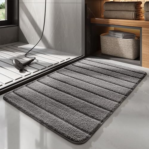 FeinKulturia Weich Badezimmerteppich 44x76 cm mit Wäschebeutel, Flauschige Hochflor Badematte aus Mikrofaser, rutschfest & Waschbar, Saugfähiger Badvorleger/Duschvorleger für Dusche, Badewanne & Bad